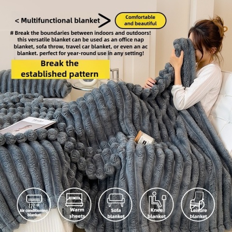 Gruby, szeroki koc flanelowy w paski, wielofunkcyjny,