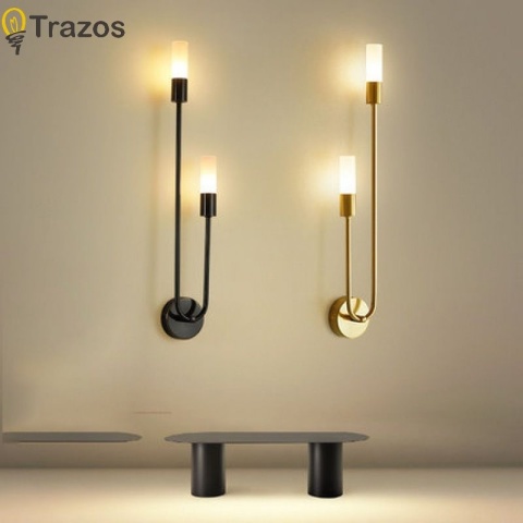 Nordycki luksusowy kinkiet salon nowoczesny minimalistyczny LED czarne złoto kreatywne tło telewizora ściana korytarz