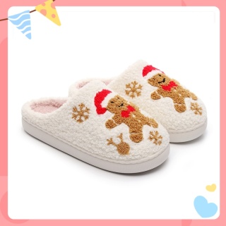 Świąteczne damskie ciepłe kapcie męskie urocze klapki z haftem Świętego Mikołaja dla par futrzane sandały rodzinne pluszowe buty