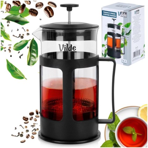 Zaparzacz Tłokowy 1 L VILDE French Press Szkło Borokrzemowe Tłok