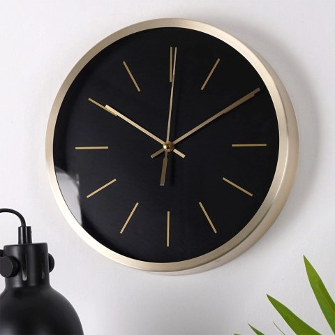 Zegar Ścienny 25 cm VILDE Okrągły Czarny Złota Rama Aluminium Cichy
