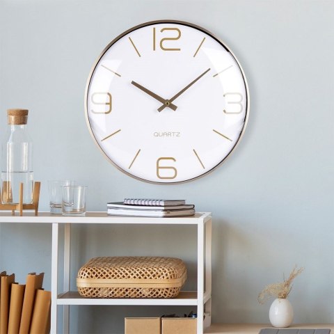 Zegar Ścienny 30 cm VILDE Okrągły Złoto-Biały Aluminium Cichy