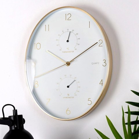 Zegar Ścienny Biały Złoty z Termometrem Higrometrem VILDE 27x34,5 cm