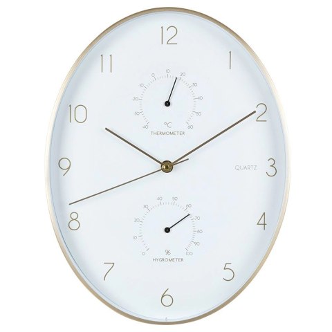 Zegar Ścienny Biały Złoty z Termometrem Higrometrem VILDE 27x34,5 cm