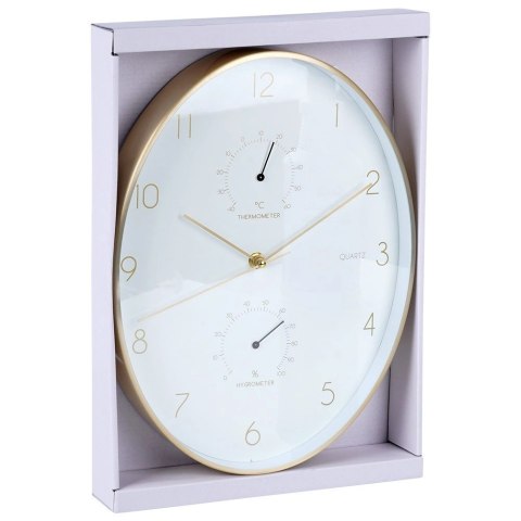 Zegar Ścienny Biały Złoty z Termometrem Higrometrem VILDE 27x34,5 cm