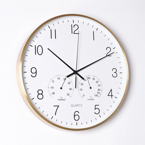 Zegar Ścienny na Ścianę z Termometrem Higrometrem Biały Złoty ORION 38 cm