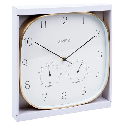 Zegar Ścienny na Ścianę z Termometrem Higrometrem Biały Złoty VILDE 28,5 cm