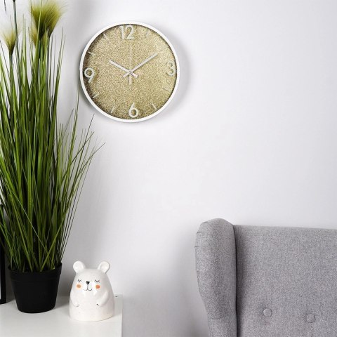 Zegar na Ścianie Ścienny Złoty Biały Dekoracyjny Brokatowy VILDE 29,5 cm
