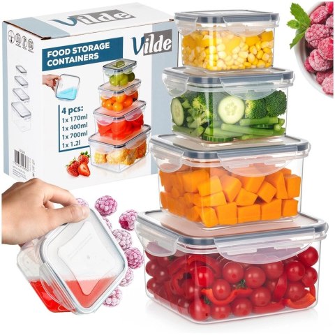 Zestaw 4 Pojemników Lunchbox Kwadrat Szczelny VILDE Mikrofala Zmywarka