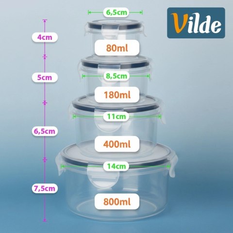 Zestaw 4 Pojemników Lunchbox Okrągły Szczelny VILDE Mikrofala Zmywarka