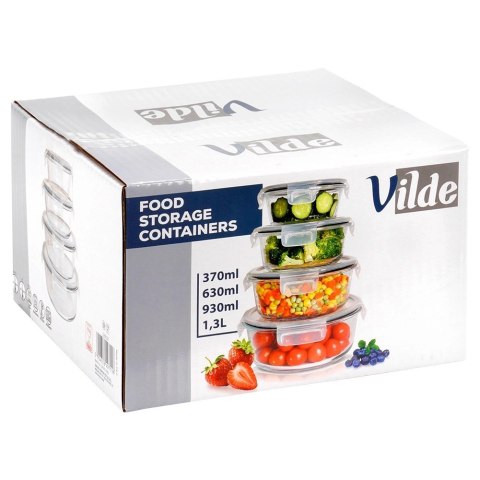 Zestaw 4 Pojemników Szklanych Okrągły VILDE Szczelny Piekarnik Mrożenie