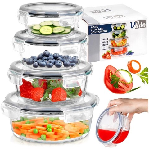 Zestaw 4 Pojemników Szklanych Okrągły VILDE Szczelny Piekarnik Mrożenie