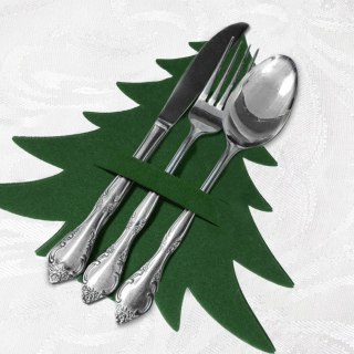 Zestaw 4 Pokrowce Etui na Sztućce Filc VILDE Świąteczna Choinka