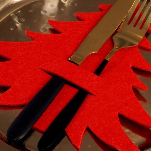 Zestaw 4 Pokrowce Etui na Sztućce Filc VILDE Świąteczna Choinka