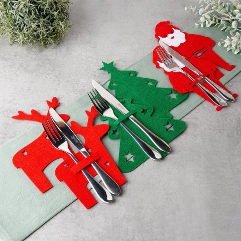 Zestaw 6 Pokrowce Etui na Sztućce Filc VILDE Świąteczny Mikołaj Renifer