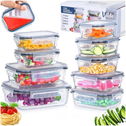 Zestaw 9 Pojemników Szklanych Szczelny VILDE Piekarnik Mikrofala Mrożenie