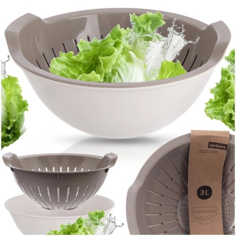 Zestaw Cedzak z Miską ORION ELA 3 L Beżowo-Biały 2w1 do Odcedzania