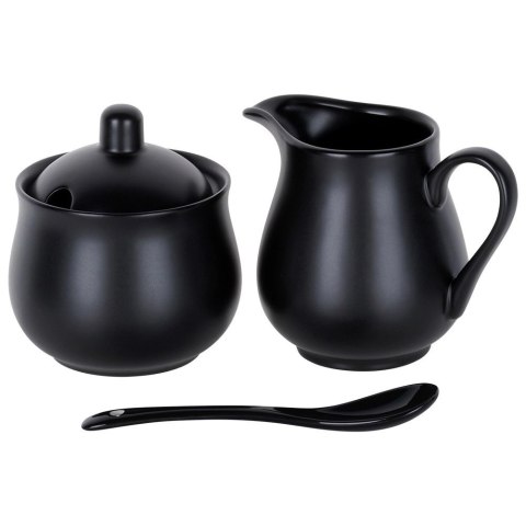 Zestaw Cukierniczka i Mlecznik VILDE 3 el. Porcelana Czarna z Łyżeczką