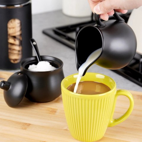 Zestaw Cukierniczka i Mlecznik VILDE 3 el. Porcelana Czarna z Łyżeczką