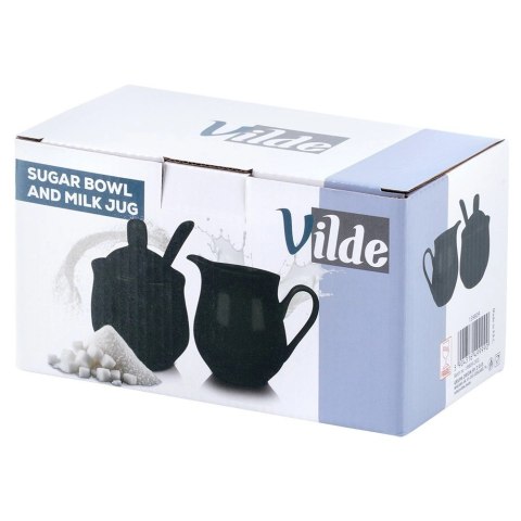 Zestaw Cukierniczka i Mlecznik VILDE 3 el. Porcelana Czarna z Łyżeczką
