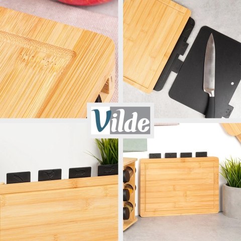 Zestaw Desek do Krojenia VILDE 5 el. ze Stojakiem Bambusowym