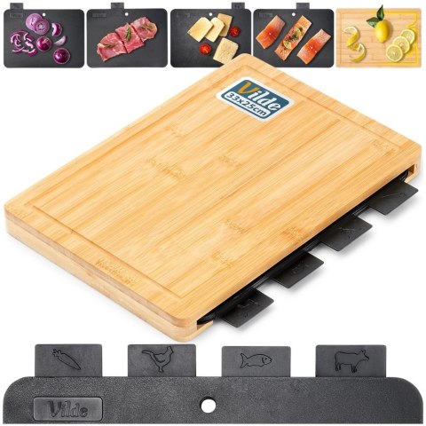 Zestaw Desek do Krojenia VILDE 5 el. ze Stojakiem Bambusowym