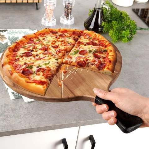 Zestaw Deska do Pizzy Drewniana Okrągła z Nożem EXCELLENT HOUSEWARE 30 cm