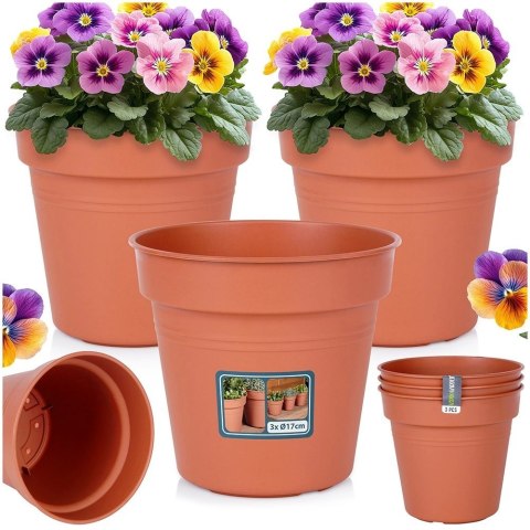 Zestaw Doniczek Okrągłych PROGARDEN 17 cm 3 szt. Ceglane Uniwersalne