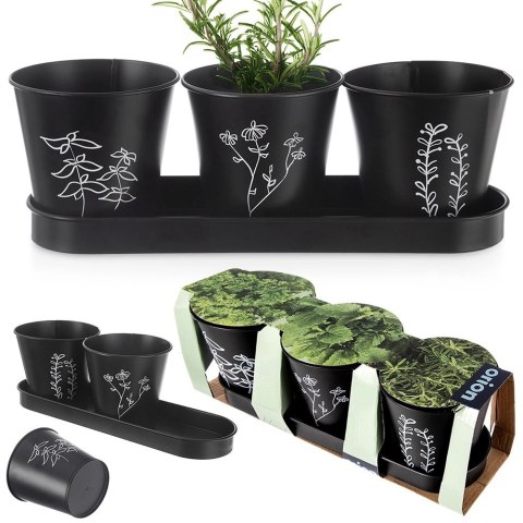 Zestaw Doniczek na Zioła ORION BLACKLINE 4 el. Metalowy z Podstawką