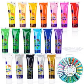 Zestaw Farby Akrylowe Wiele Kolorów w Tubce Paletka FREE & EASY 36 ml 19 el