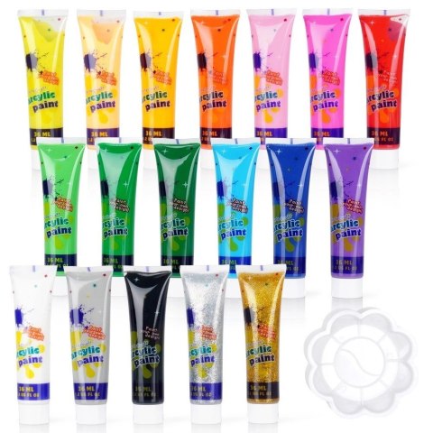 Zestaw Farby Akrylowe Wiele Kolorów w Tubce Paletka FREE & EASY 36 ml 19 el