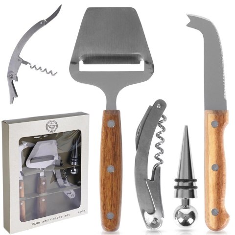 Zestaw Korkociąg Otwieracz Zatyczka do Wina i Nóż Sera 4 el. ORION