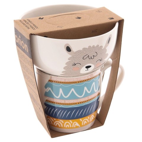 Zestaw Kubek z Miseczką dla Dziecka Śniadaniowy Porcelanowy Lama ORION 2el.