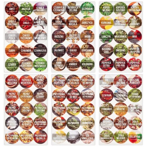 Zestaw Pojemników Słoiczków na Przyprawy Szklany +90 Naklejek VILDE 24 szt.