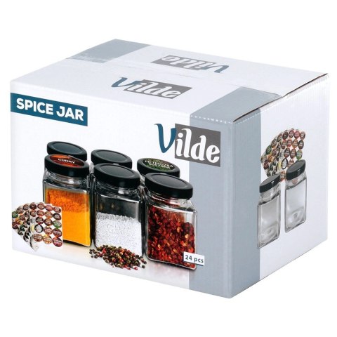 Zestaw Pojemników Słoiczków na Przyprawy Szklany +90 Naklejek VILDE 24 szt.