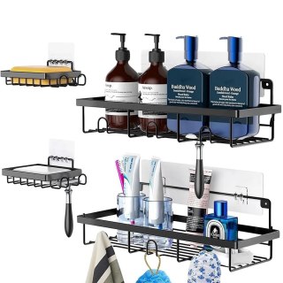 Zestaw Półka Łazienkowa pod Prysznic Metalowa Wisząca Loft VILDE 4 szt.