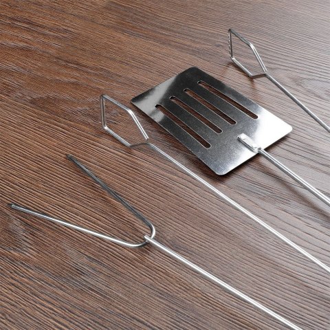Zestaw Przyborów do Grilla 3 el. BBQ Stal Chromowana Długość 38 cm