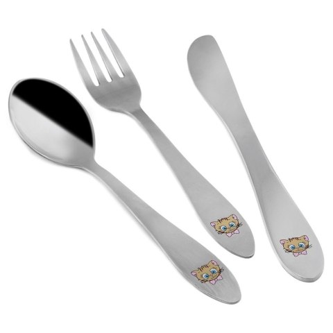 Zestaw Sztućce Widelec Łyżka Nóż dla Dzieci Małe Stalowe Kotek ORION 3 el.