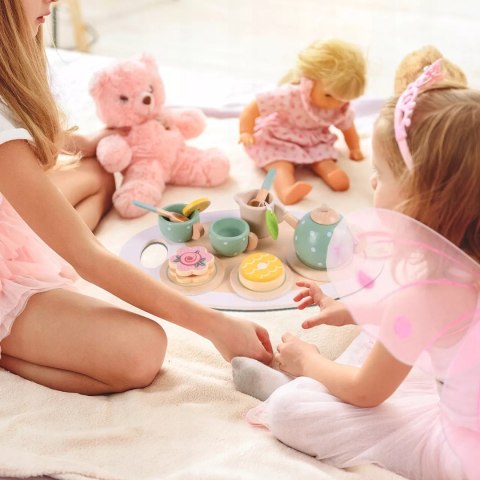 Drewniany zestaw do herbatki dla dzieci solidny serwis do zabawy filiżanki