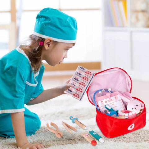 Drewniany zestaw lekarza i dentysty w walizce 2 króliczki dla dzieci duży