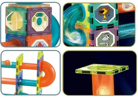 Klocki magnetyczne świecące tor kulkowy edukacyjny zestaw 75 elementów