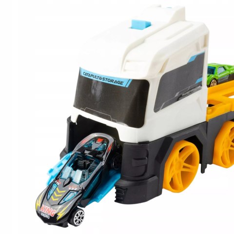 Laweta TIR 2w1 z Wyrzutnią Aut i Torem 125 cm + 2 Autka Wyścigowe