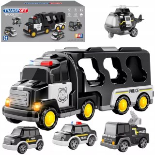 Zestaw laweta transportowa autka policyjne helikopter dźwięk SX600-23A